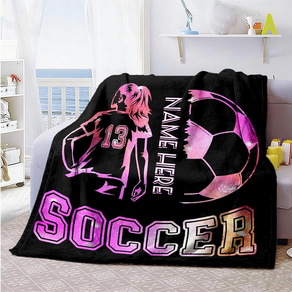 Football Player Personalized Name Blanket Lightweight Customizable Blanket Warmthful Decor Throw For Home Decor Chair Sofa Livingroom for All Occasion