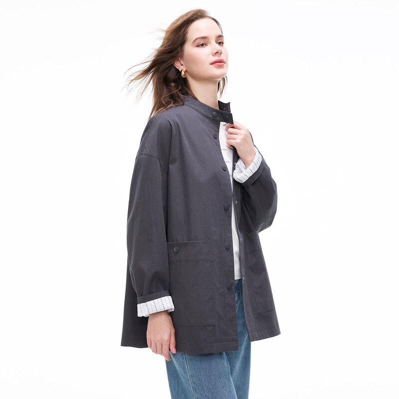 Women's Loose Stand Collar Mid-Length Trench Coat