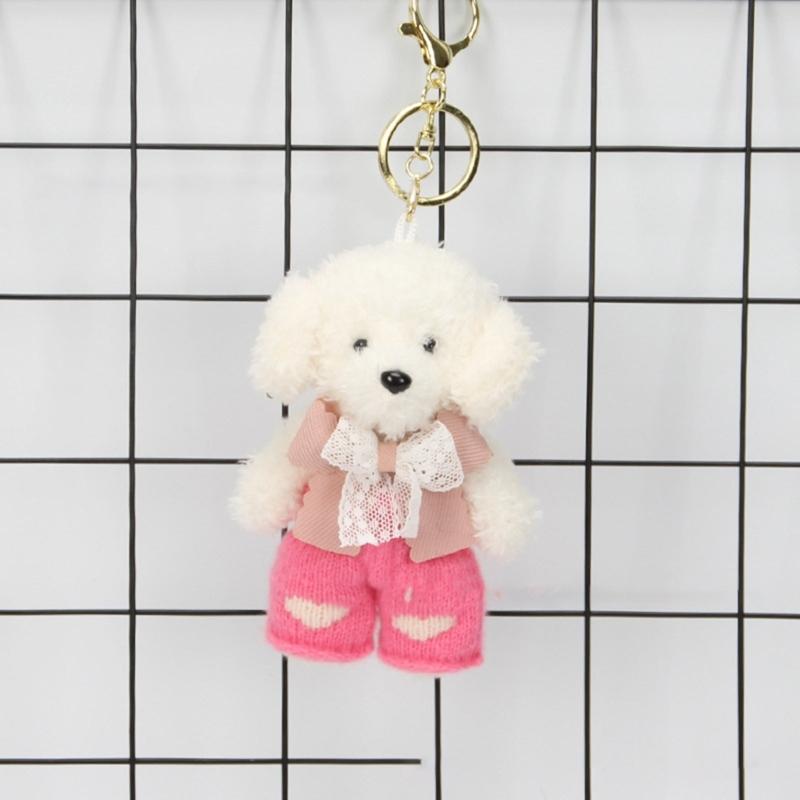 Cute Dog Keychain With Knitted Pants And Bowknot Stylish Keyrings Ornament For Women Girls Gift Accessories