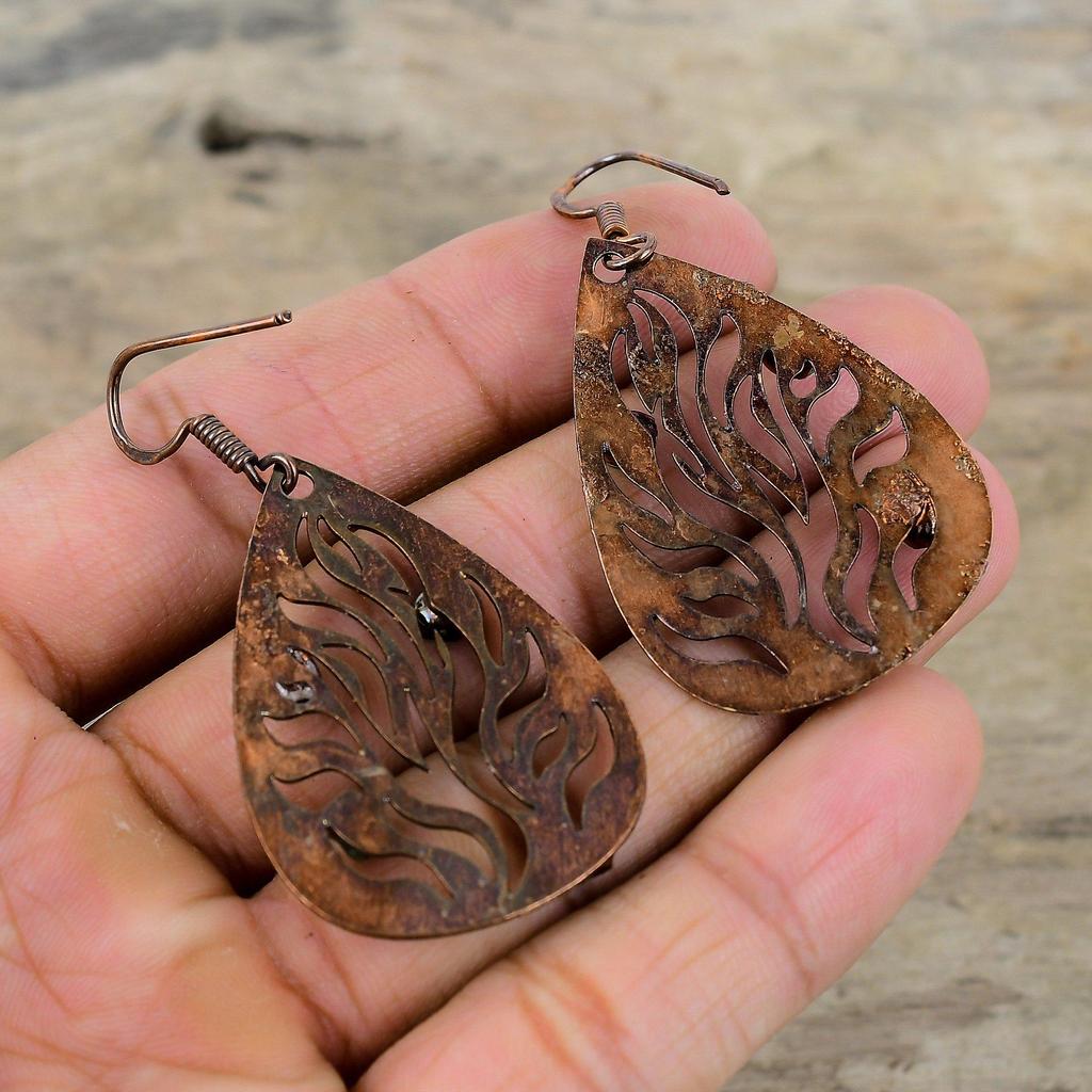 Green Tourmaline Rough Gemstone Earring Electroformed Copper Earrings Handmade Jewelry Decent Earrings For Gift Electroformed Copper Jewelry