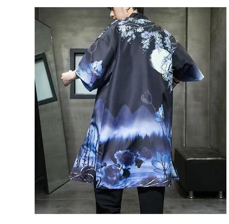 Men's Summer Jacket: Medium/Long Shirt, Loose Large Size Cardigan, Sun Protection, Chinese Style Crane Robe Cape