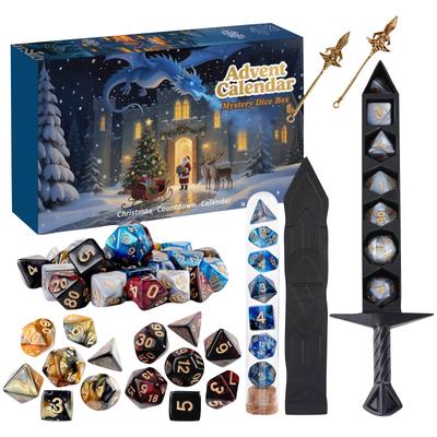 Christmas Advent Calendar, Mystery DND Dice Set Vacation Advent Calendar 24 Days, Surprise Gifts, Suitable For Dungeons And Dragons RPG, Role Play
