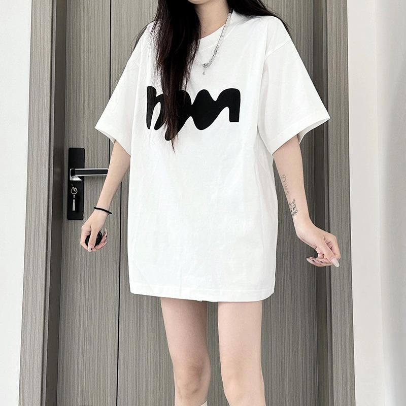 

Live cotton printing summer loose shoulder short sleeves S белый