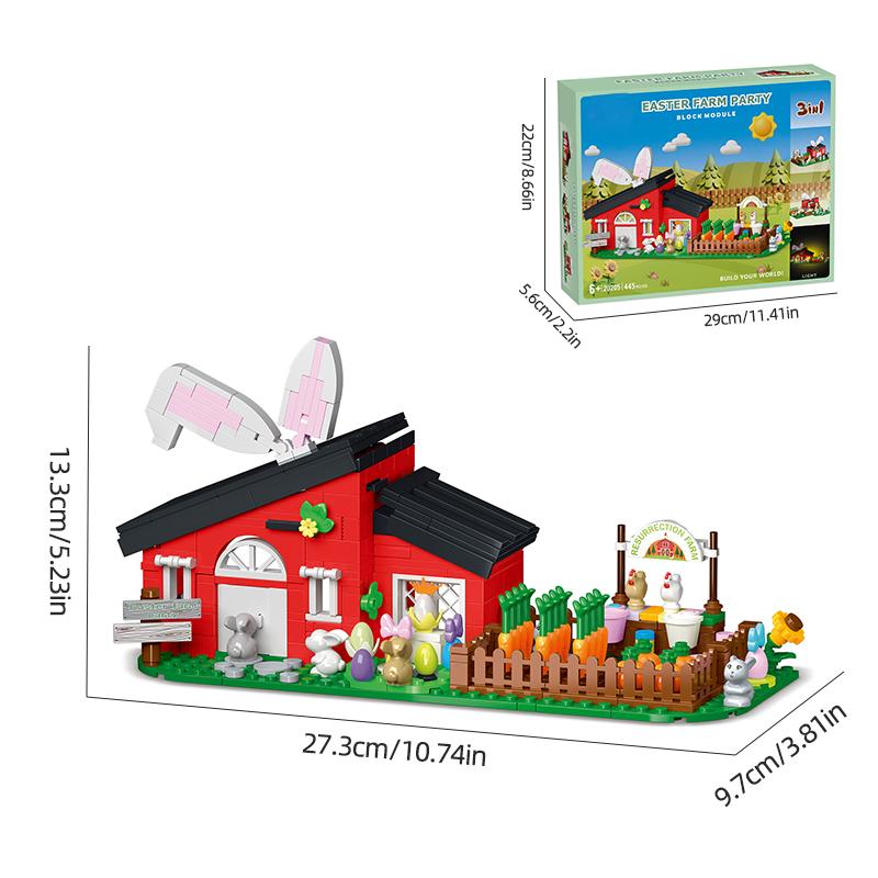 

445PCS Rabbit Farm House Building Blocks Easter Bunny House Model Bricks Creative Educational Toy Gift for Kids Ages 6-12