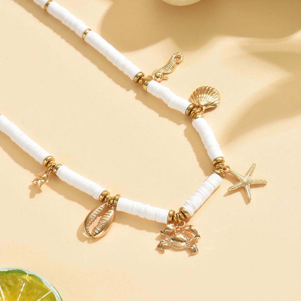 Bohemian Ocean Wind Crab Seahorse Starfish Shell Necklace Weaving Soft Pottery Summer Vacation Necklace Women