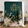 Floral Design with "He Is Our Peace" Text Patterned Flannel Blanket Perfect for the Bedroom Living Room, Sofa, or a Little Nap