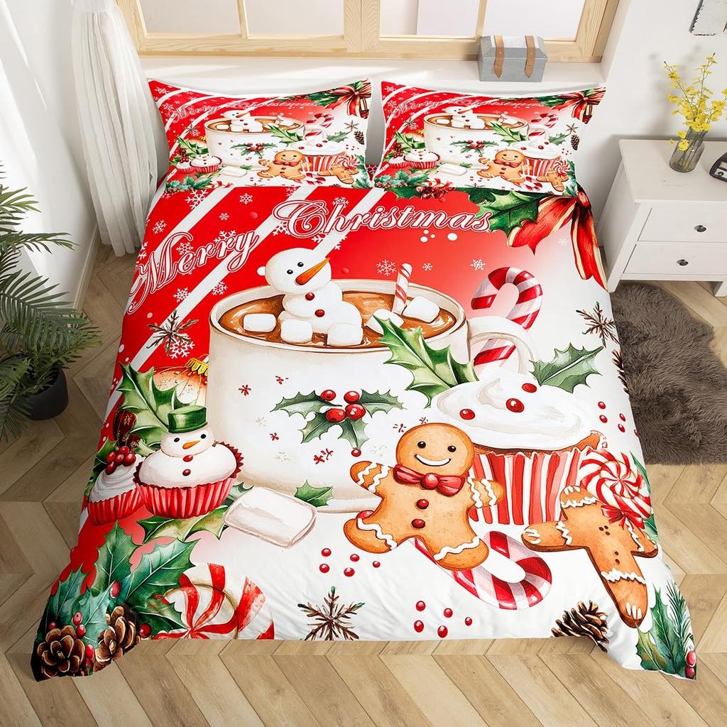 Gingerbread Duvet Cover Sets for Kids Queen Quilt Covers Lightweight Down Bedroom Decor 2 Pillowcases 1 Duvet Cover No Comforter