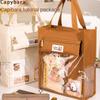 Large Capacity Capybara Tutoring Bag Coffee Cartoon Kids Document Bag Capybara School Bag  Children