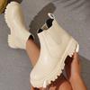 Fashion 2025 Autumn Winter Women's Boots Platform Warm Waterproof Leather round Toe mid Heel Rubber Outsole Fashion Boot