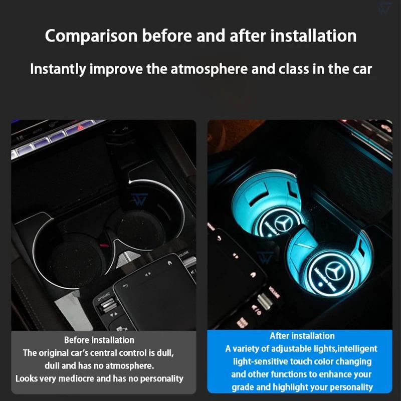 LED Luminous Car Water Cup Coaster Holder Lamps For Mercedes Benz A B C E S GLB GLC V ML Class W177 W205 W212 W213 X253 X156 EAT6