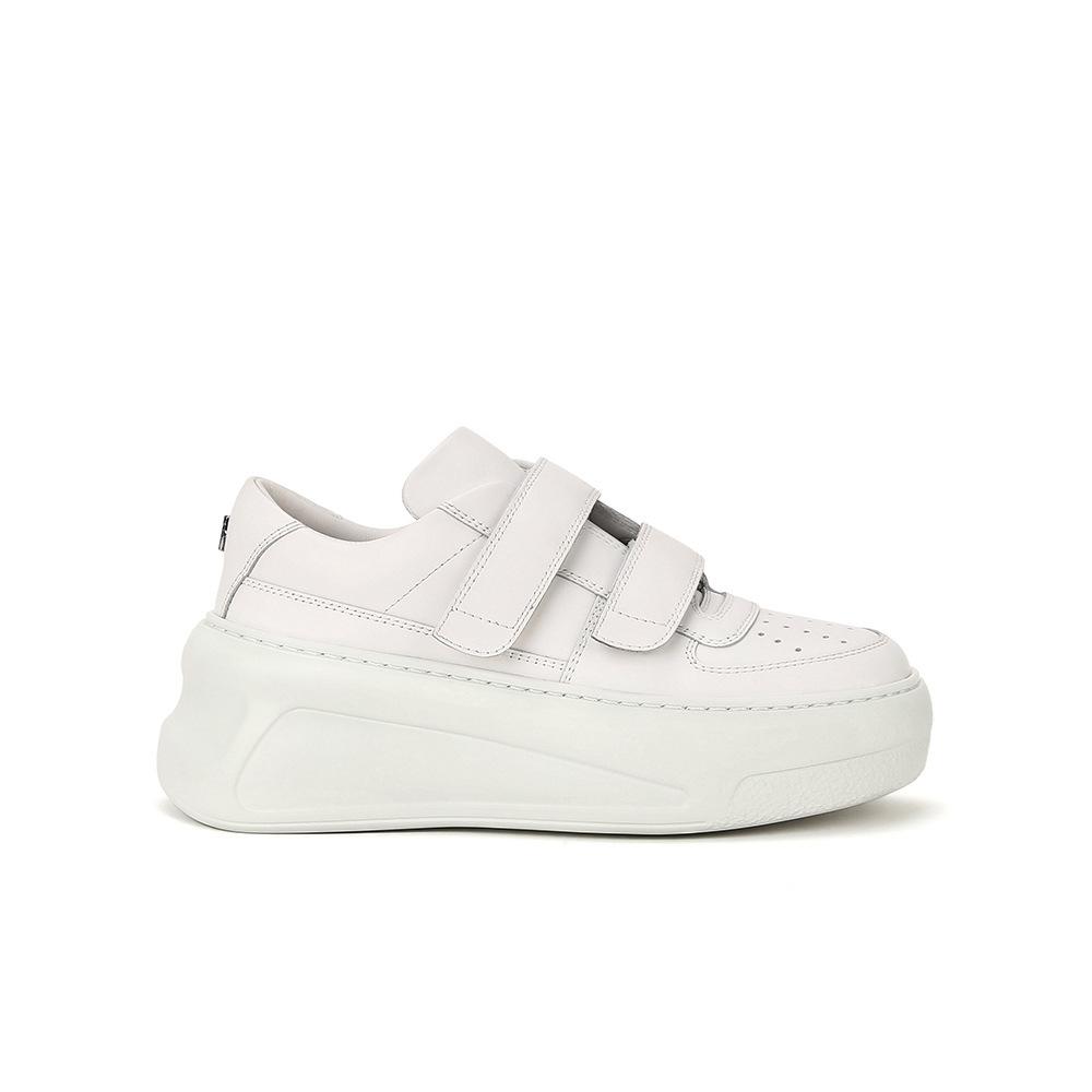 Grape mother, the same thick-soled small man increases height Velcro board shoes, genuine leather little white shoes, women's sports shoes 2024 explo