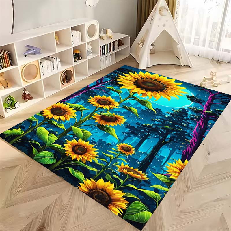 Tappeto antiscivolo con motivo a girasole 3D, flanella morbida, lavabile, fondo antiscivolo, adatto per soggiorno, camera da letto, bagno, cucina
