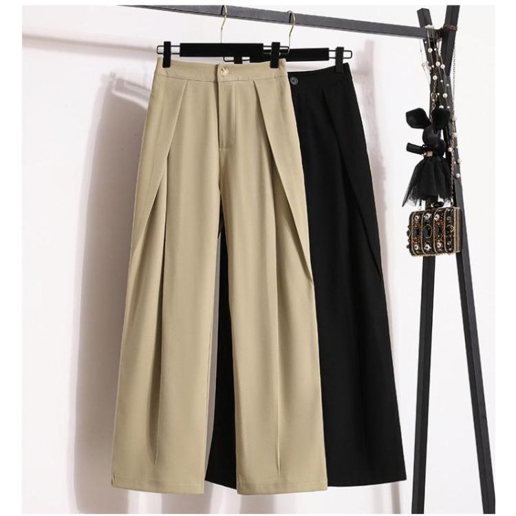 New Plus Size Womens Pants High Waist Vintage Loose Casual Trousers Elastic Design Wide Leg Basic Fashion Solid 5XL