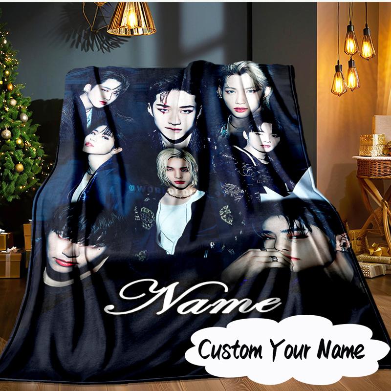 Custom Name K-pop stray Style Collective Blanket Ideal Bedding Blanket Perfect for Travel, Camping, Living Rooms, Sofas, Fan Christmas gift
