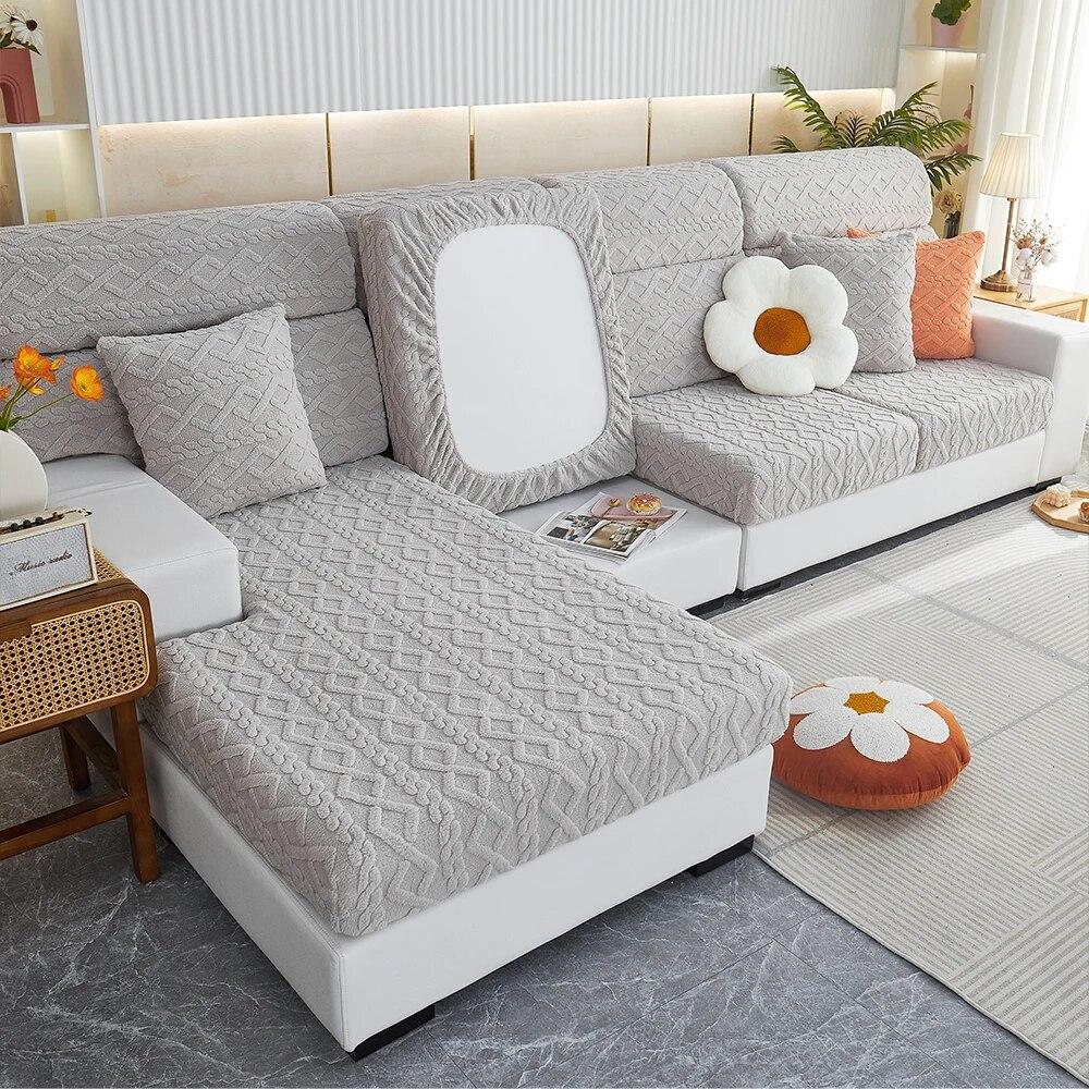 Żakardowe grube pokrowce na sofy luksusowe miękkie poszewki na poduszki na sofę elastyczna jednokolorowa Sofa narzuta na sofę salon w kształcie litery L nadający się do prania