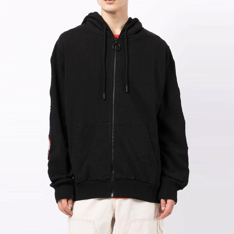 Off-White Back Arrow Badge Zip-Up Hoodie Men Outerwear Black OMBB030G20FLE0011000