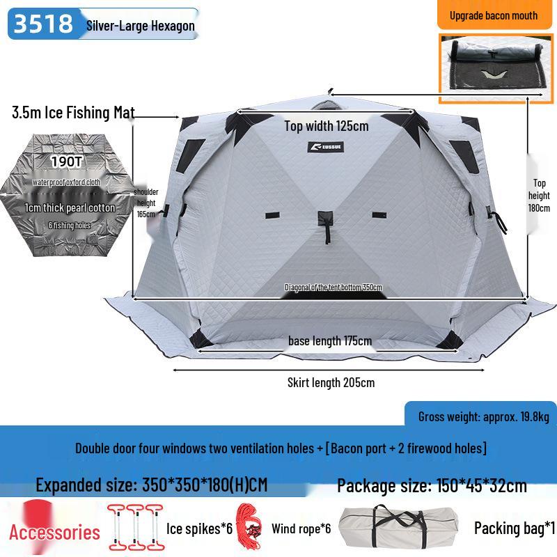 Hexagonal Winter Ice Fishing Tent - Cotton, Thickened, Warm, No-Assembly Needed