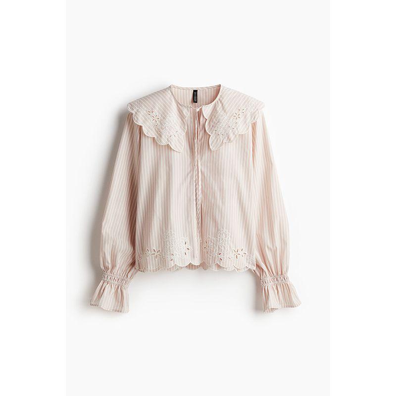 

HM 2025 New Fall Women s Clothing Embroider Col Claudine Top 1274640 Light pink/Stripes 170/104