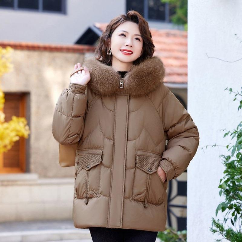 

Пуховик зимняя одежда новый длинный середина зимы свободный меховой воротник утолщенная теплая куртка женская L [recommended 135-80kg] кофейный
