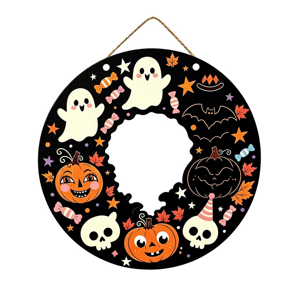 2D Wooden Halloween Hanging Decorations for Party, Wood Cutout Ornaments for Holiday Home Decor