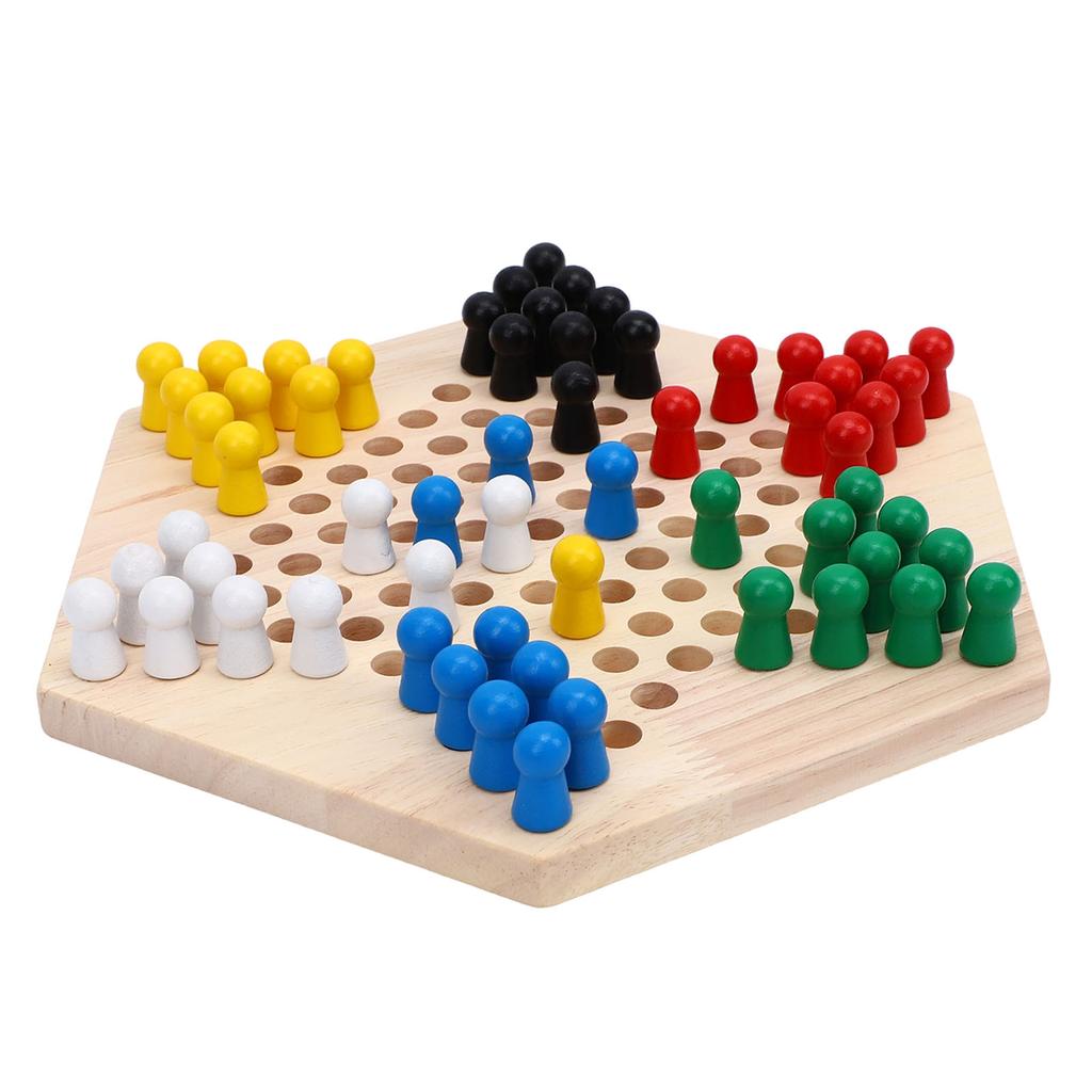 Chinese Checkers Board Game Set 6 Color Pegs Eductaional Wooden Game Board for Adults Kids Logic Training
