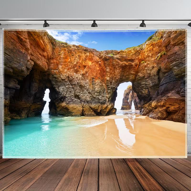 2D Natural Sea Cave Arch Rock Beach Backdrop Coastal Wall Tapestry 47.2x31.5inch/120*80cm
