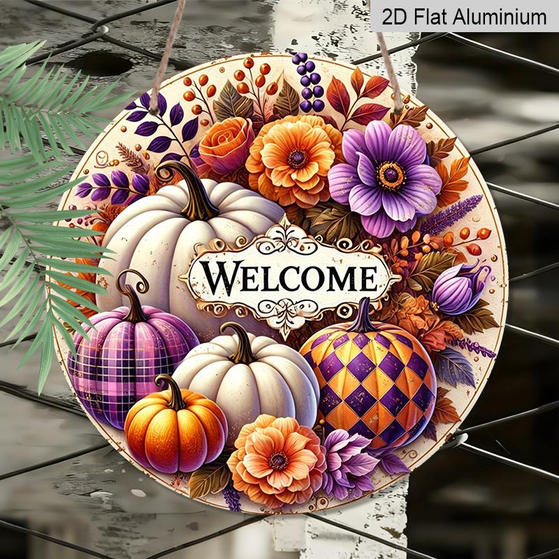 2D Flat Printing, 1pc Aluminum Pumpkin Decorative Plate, Suitable for Thanksgiving Decor, Applicable for Bedroom, Kitchen, Garden, Garage, Park