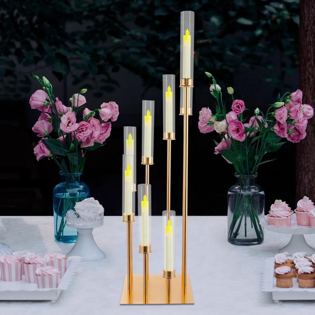 8 Arm Candle Holder, Candle Holder with Windshields, Candle Holder for Wedding Decoration