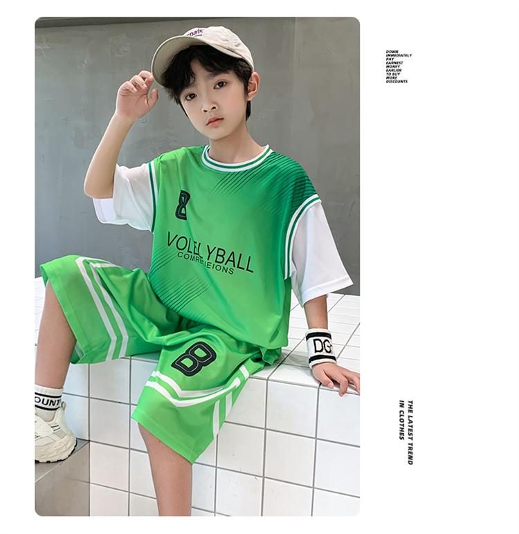 Boys' summer basketball suit set new 2026 mid to large children's summer short sleeved quick drying sports football suit trend