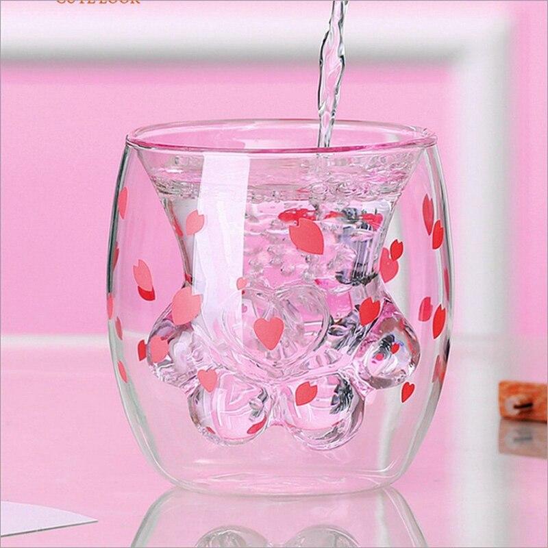 Cat Claws Creative Glass Double Floor Coffee Milk Glass Cherry Powder Homemade Transparent Glass Glass