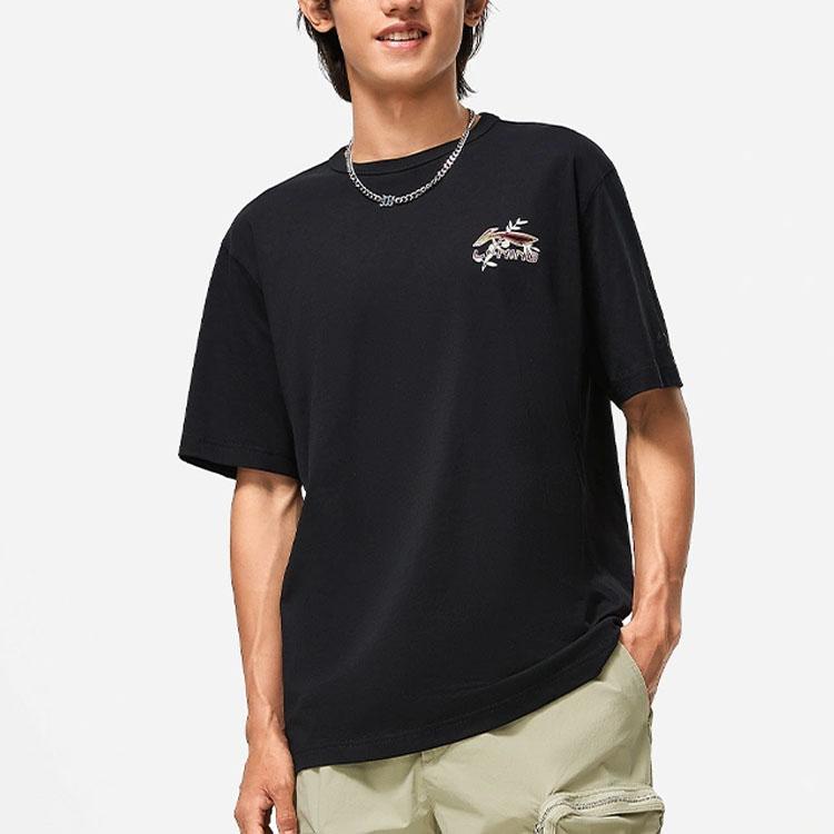 Li-Ning Casual Printed Comfort Crew Neck Short Sleeve T-Shirt Men Tops Black AHSU973-2