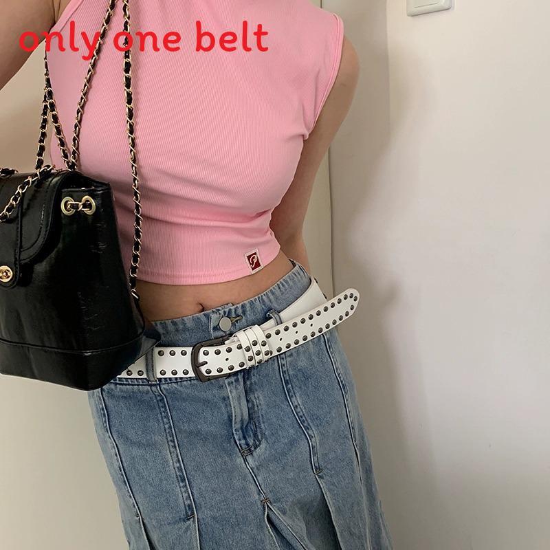 Western Punk Style Pu Leather Belt For Women Jeans Fashion With Rivet Decor