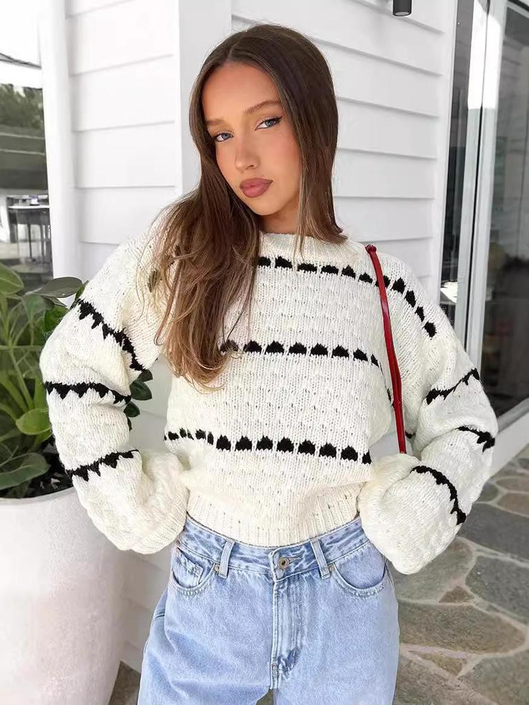 European & American Women's Autumn/Winter Knit Sweater - Round Neck, Long Sleeve, Casual Street Style