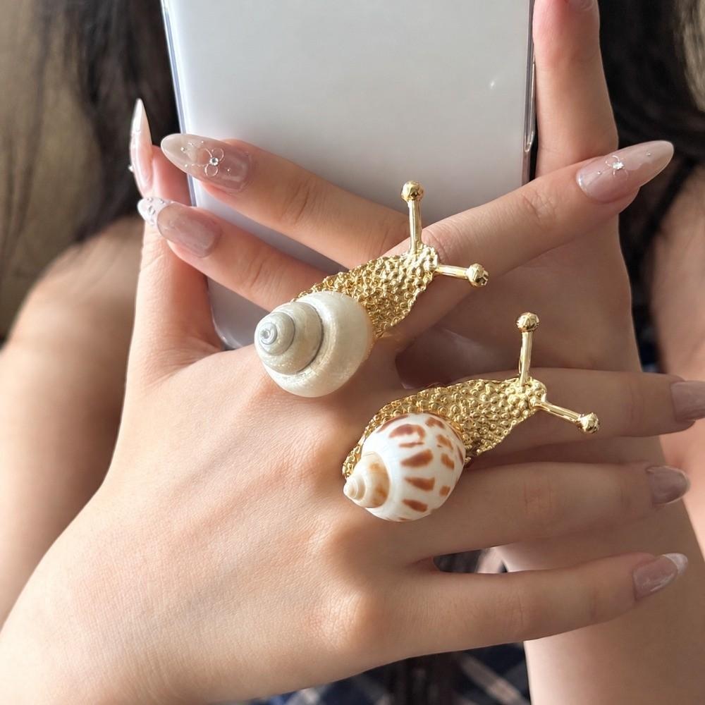 Adjustable Open Rings White Shell Geometric Ring Personality Shell Snail Ring Jewelry Gift