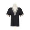 Summer Women's Lace Trim V-neck Short Sleeve T-shirt, European American Style Casual Tops For Women