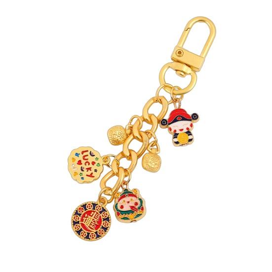 Keychain Pendant Layered Design Lion Awakening Fortune-telling Keychain Pendant Bright Color National Style Keychain Lucky Charm Accessory