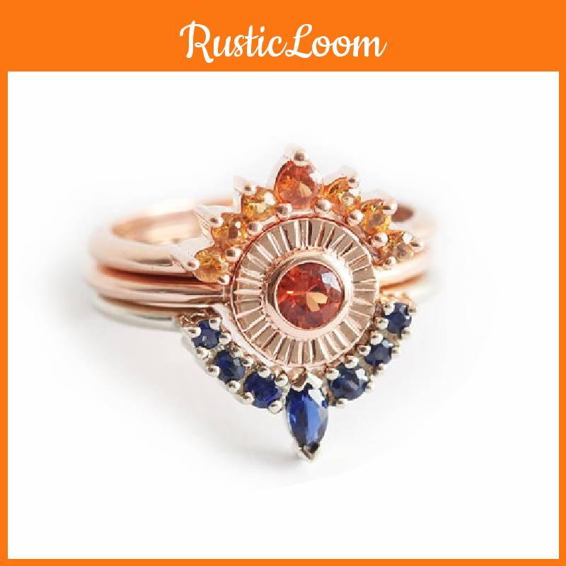 Beautiful Geometric Style Rose Gold Wedding Ring Set Perfect For Engagement Gifts