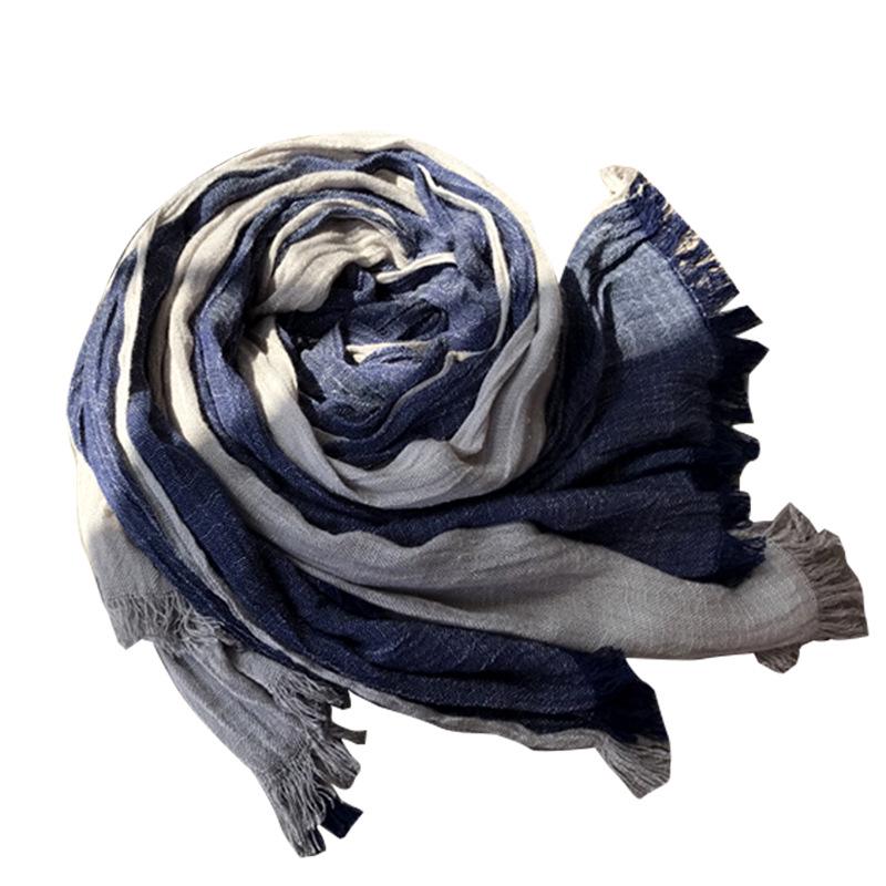 Autumn/Winter Cotton-Linen Color Block Scarf: Korean-Style Shawl for Women & Men