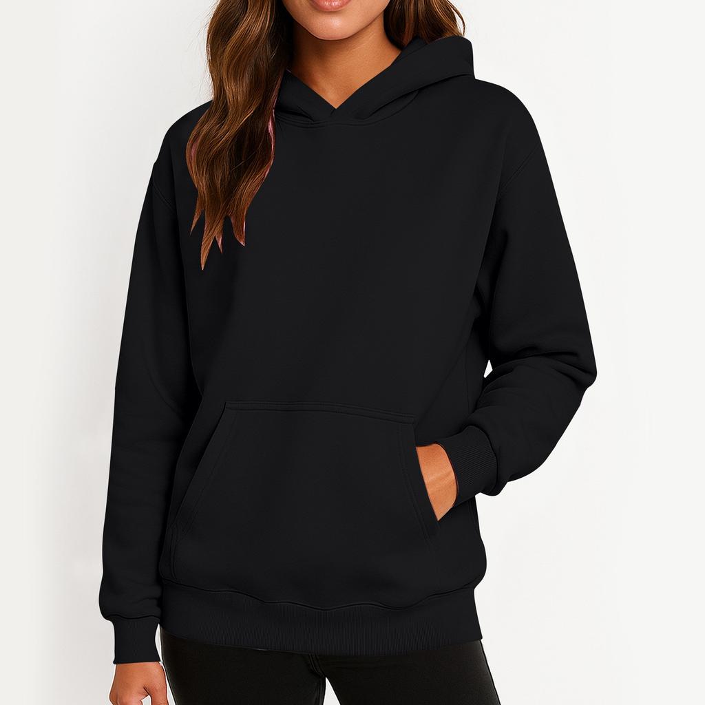 Ladies' Fashionable Solid Color Casual Hooded Pocket Long Sleeved Sweatshirt