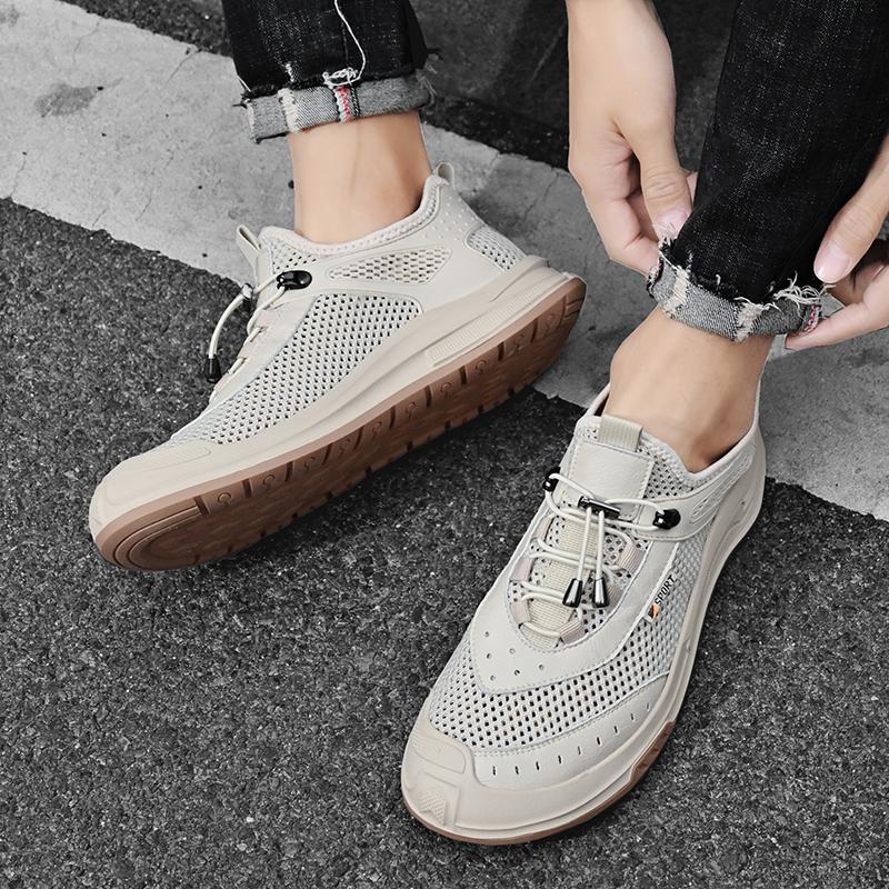 Fashion Soft Sole Flats Men's Casual Versatile Outdoor Shoes Wear Resistant Running Mesh Shoes New Hollow Breathable Sports Trendy Shoes