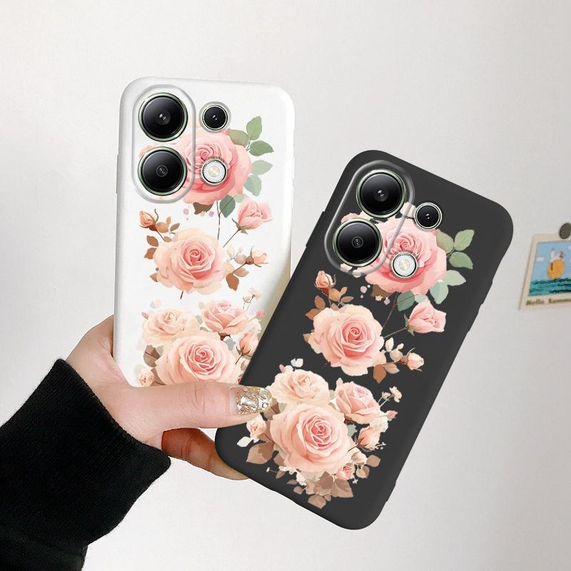 Luxury Flower Soft Silicone Case For Xiaomi Redmi Note 13 Pro 14C Samsung A55 M35 S24 FE iPhone Huawei Honor Realme Camera Protective Shockproof Cover