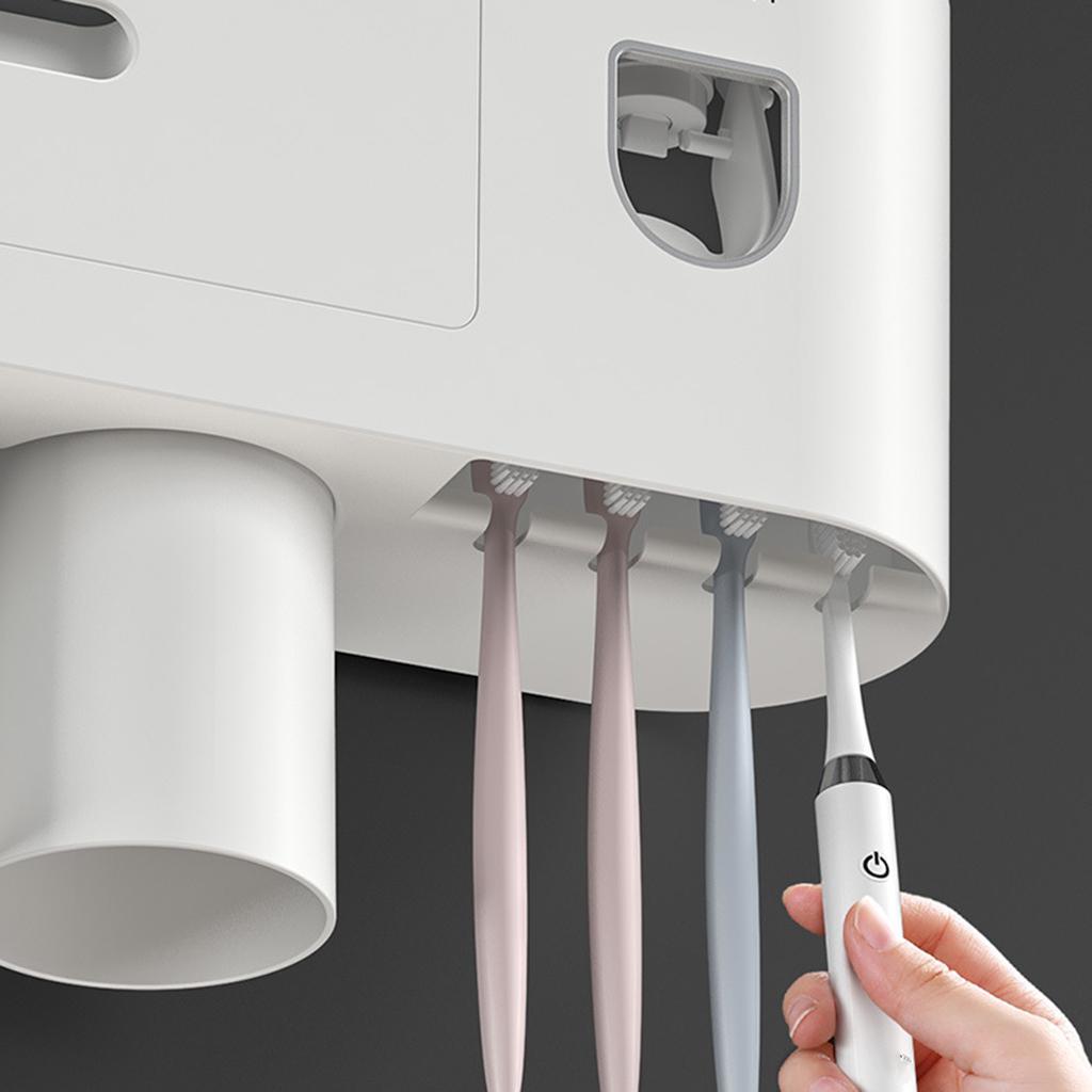 Multifunctional Wall-Mounted Toothbrush Rack, Automatic Toothpaste Dispenser Toothbrush Organizer with Drawer