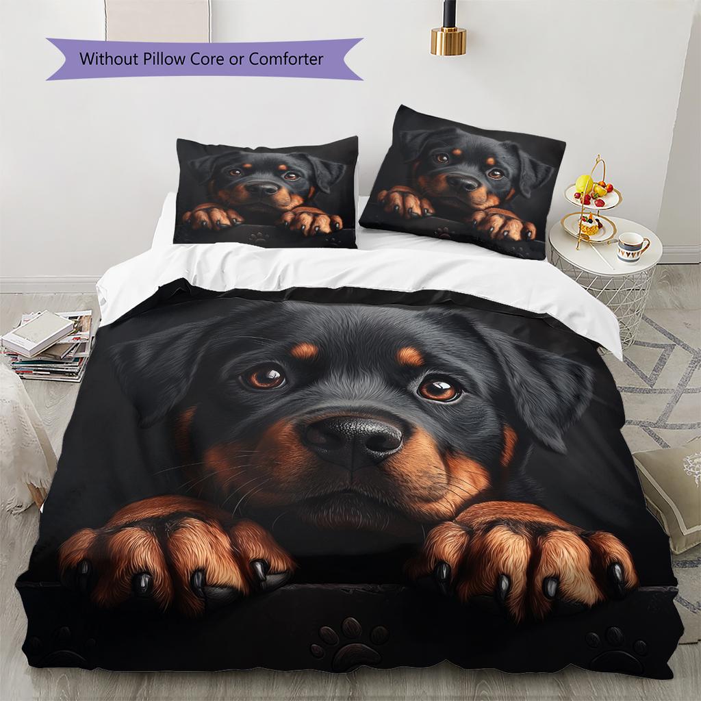 Black Rottweiler Pattern Bedding Home Decoration Birthday Gift (1 * duvet cover + 2 * pillowcase, without core)