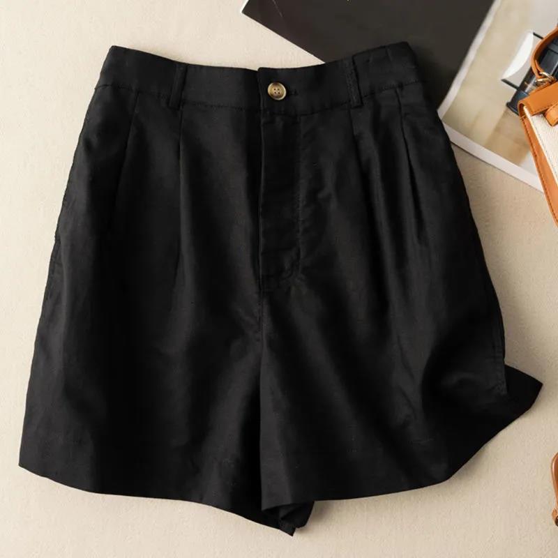 

Летние женские модные широкие шорты, однотонные плиссированные удобные короткие брюки M чёрный