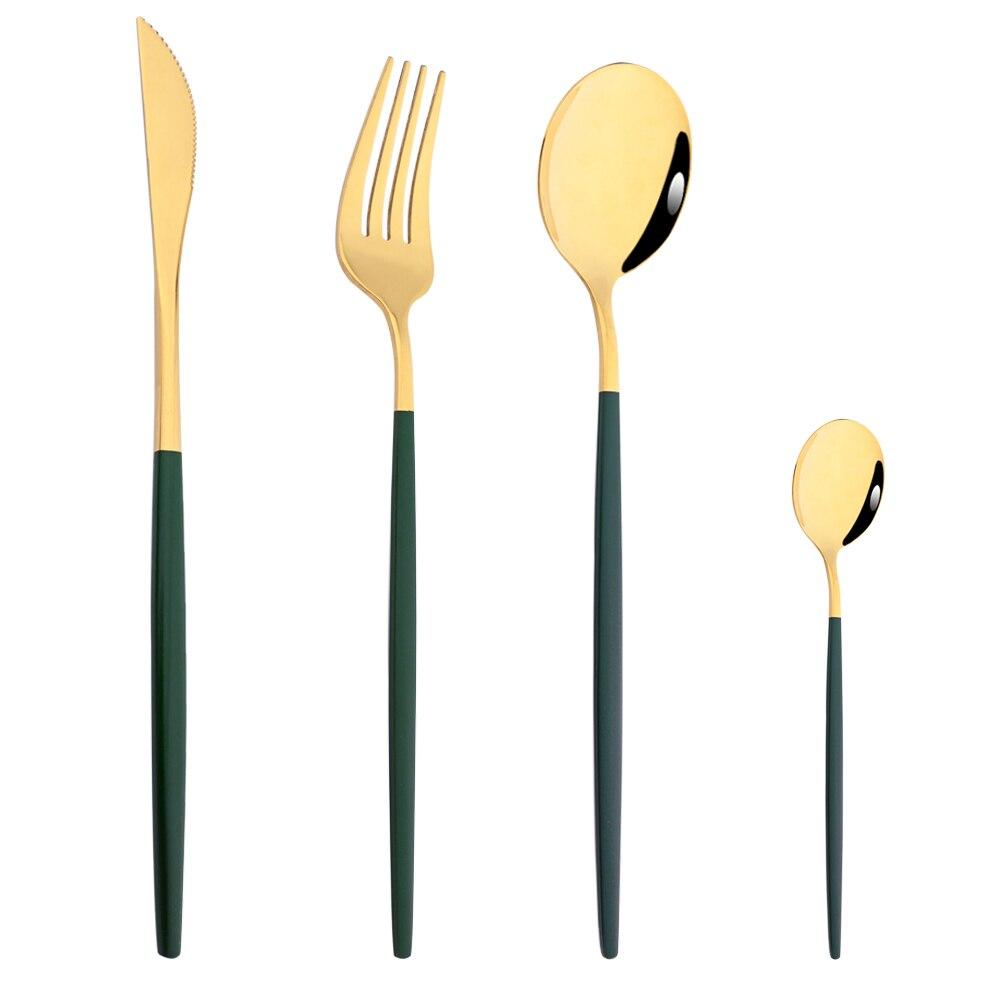 

4 шт., набор столовых приборов в стиле вестерн, черное золото, набор столовых приборов из нержавеющей стали, вилка, нож, ложка, набор столовых приборов, набор столовых приборов, набор столовых приборов зелёный/золотой