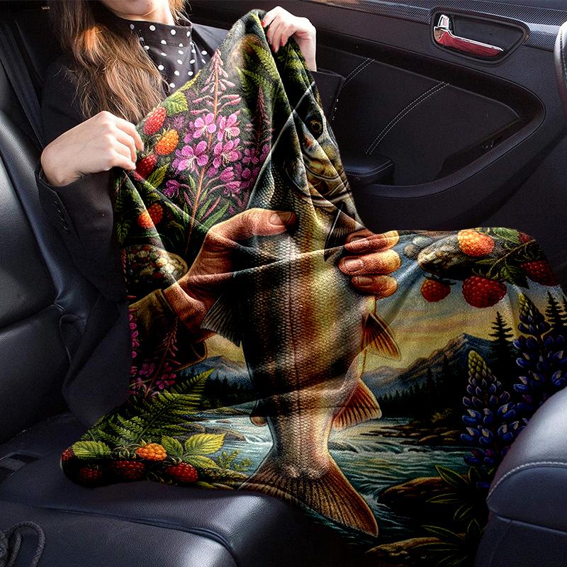 Salmon Amidst Nature Blanket Flannel Blanket for bed, sofa, Camping, Hiking, Picnic Essentials, gift for family Fan gifts