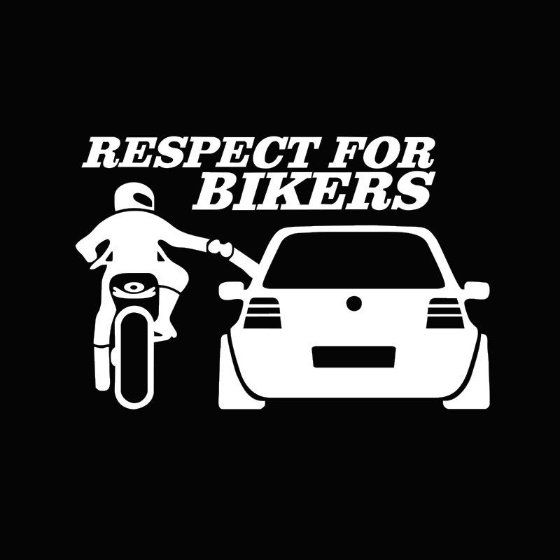 

Уважение к байкерам. Автомобильные наклейки. Забавные автомобильные наклейки. белый