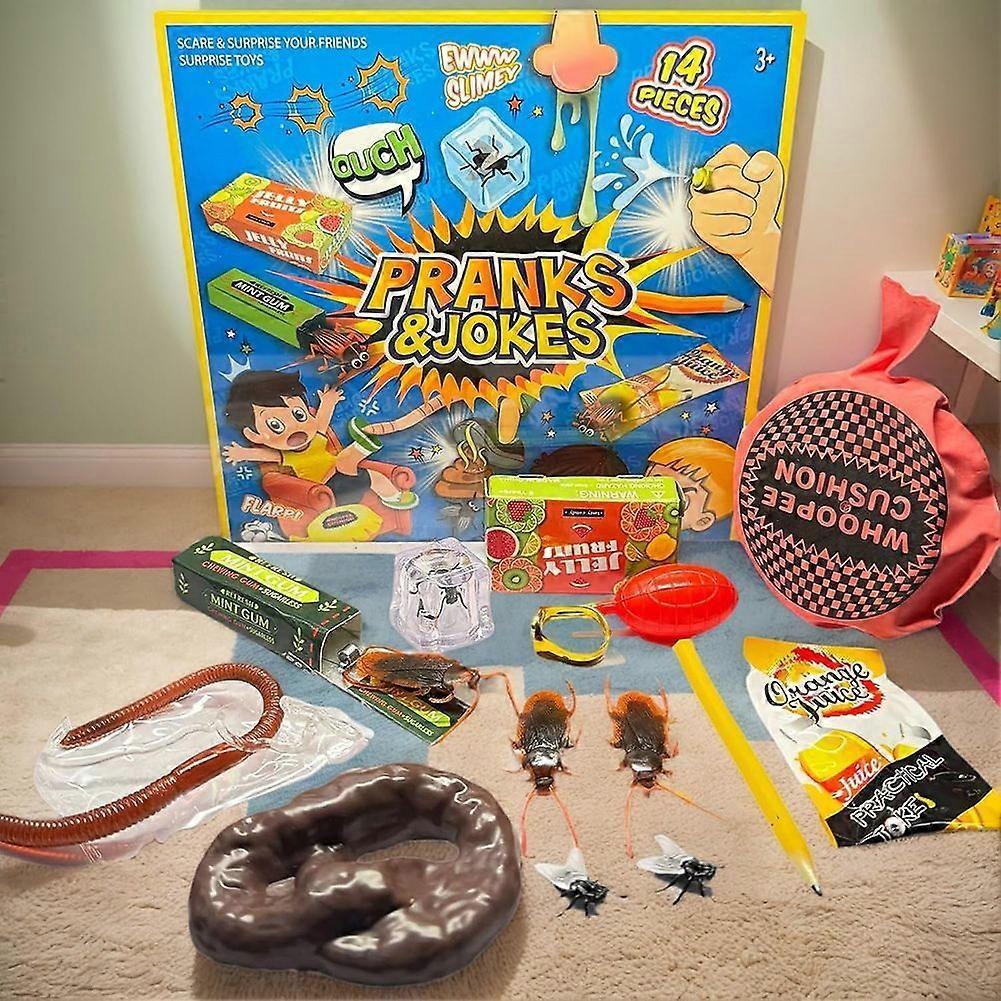 14 Pieces Prank Box - Classic Horrible Practical Jokes Game for Kids & Adults, Funny Gag Tricks for April Fools & Friends