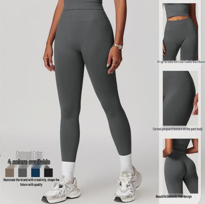 Evropské a americké legíny na jógu s vysokým pasem a push-up efektem - Žebrovaný pas, kontrola bříška, fitness a běžecké legíny pro ženy