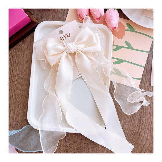 Frühlings-Haarnadel Langes Band Netzgarn Satin Schleife Dekoration Hinterkopf Haarspange Helle Farbe Vielseitig Thematisches Haaraccessoire